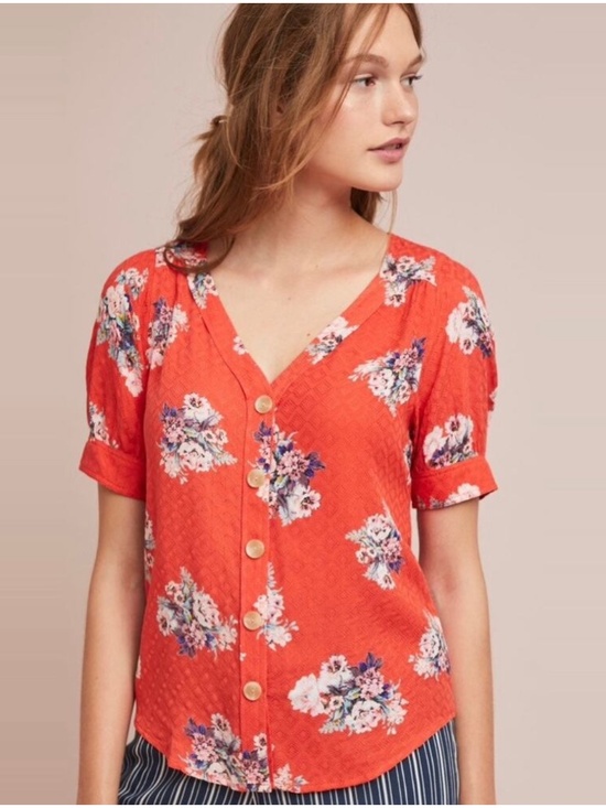Anthropologie Tops - Maeve Red Floral Hansley Button down Top Anthropologie size 4